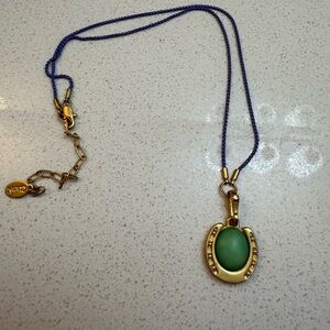 Clare V lavender coated Necklace with removeable jade and gold tone charm